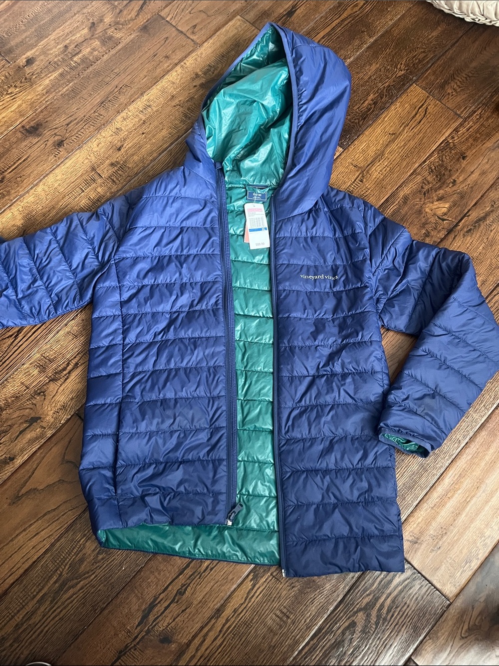 Vineyard Vines Kids Hooded Reversible Puffer Jacket - Blue & Teal